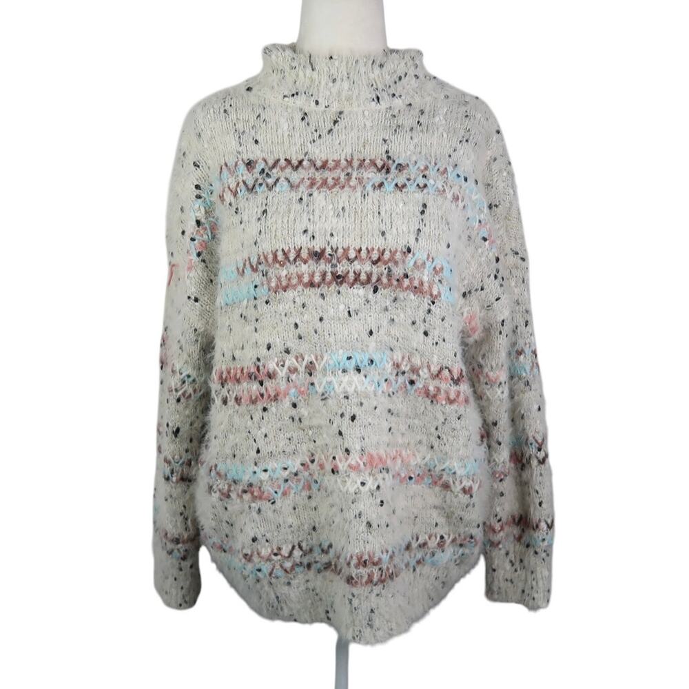 Raja Faye Mock Neck Sweater Grey Speckled Eyelash Knit Pullover XS